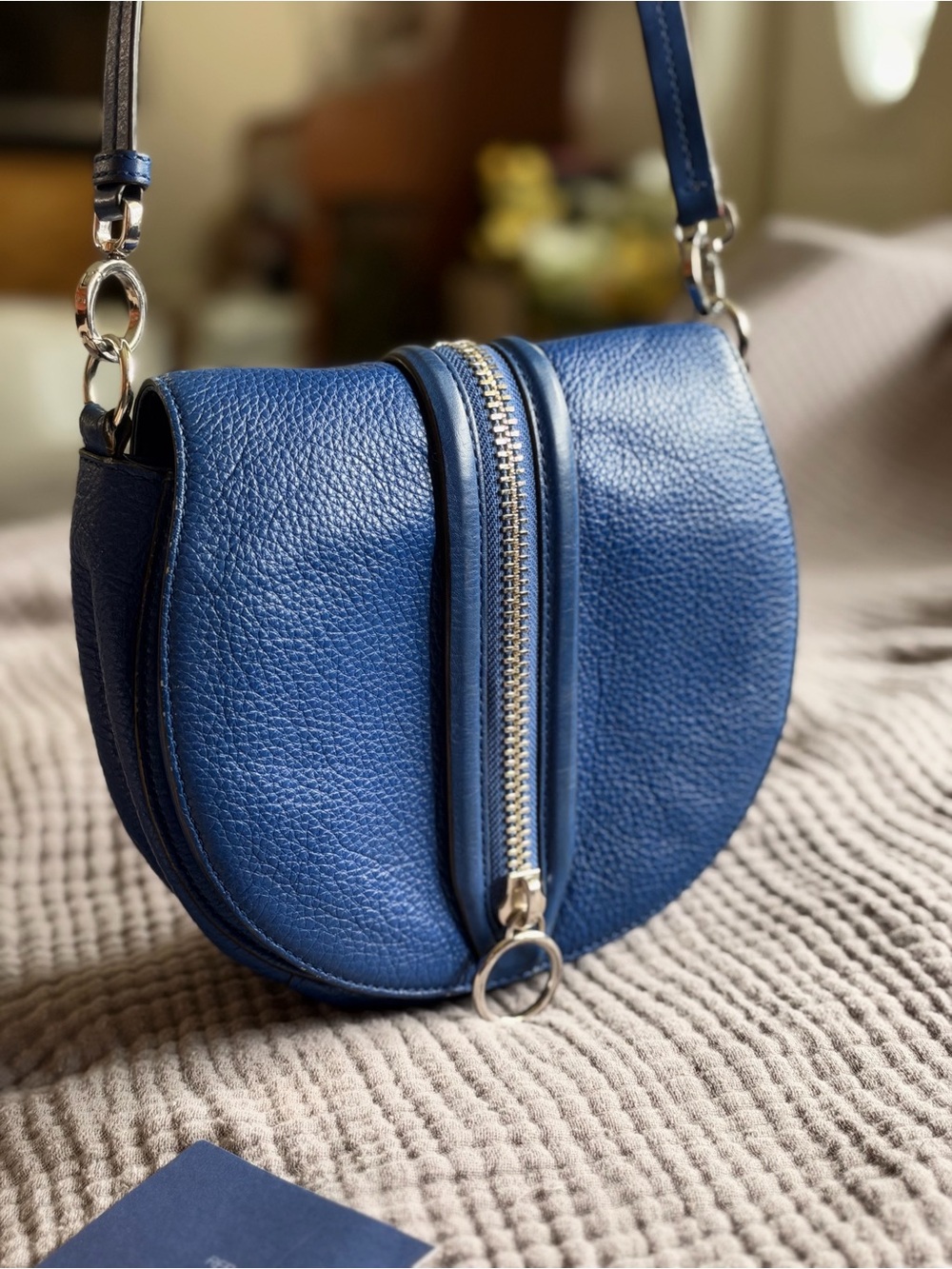 Rebecca Minkoff Blue Pebbled Leather Zip Saddle Crossbody